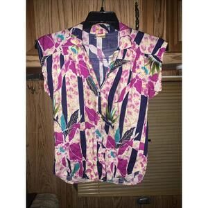 Vintage Best Spring By Ofelia Striped Floral Print Blouse Size Medium